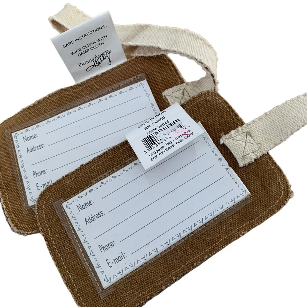 Two NWT Luggage Tags ‘Home is Where My Cat Is’ Canvas Primitives By Kathy